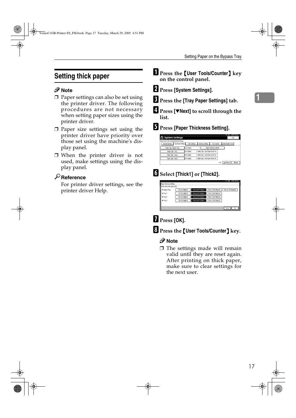 Setting thick paper | Ricoh Type 3260 User Manual | Page 23 / 168