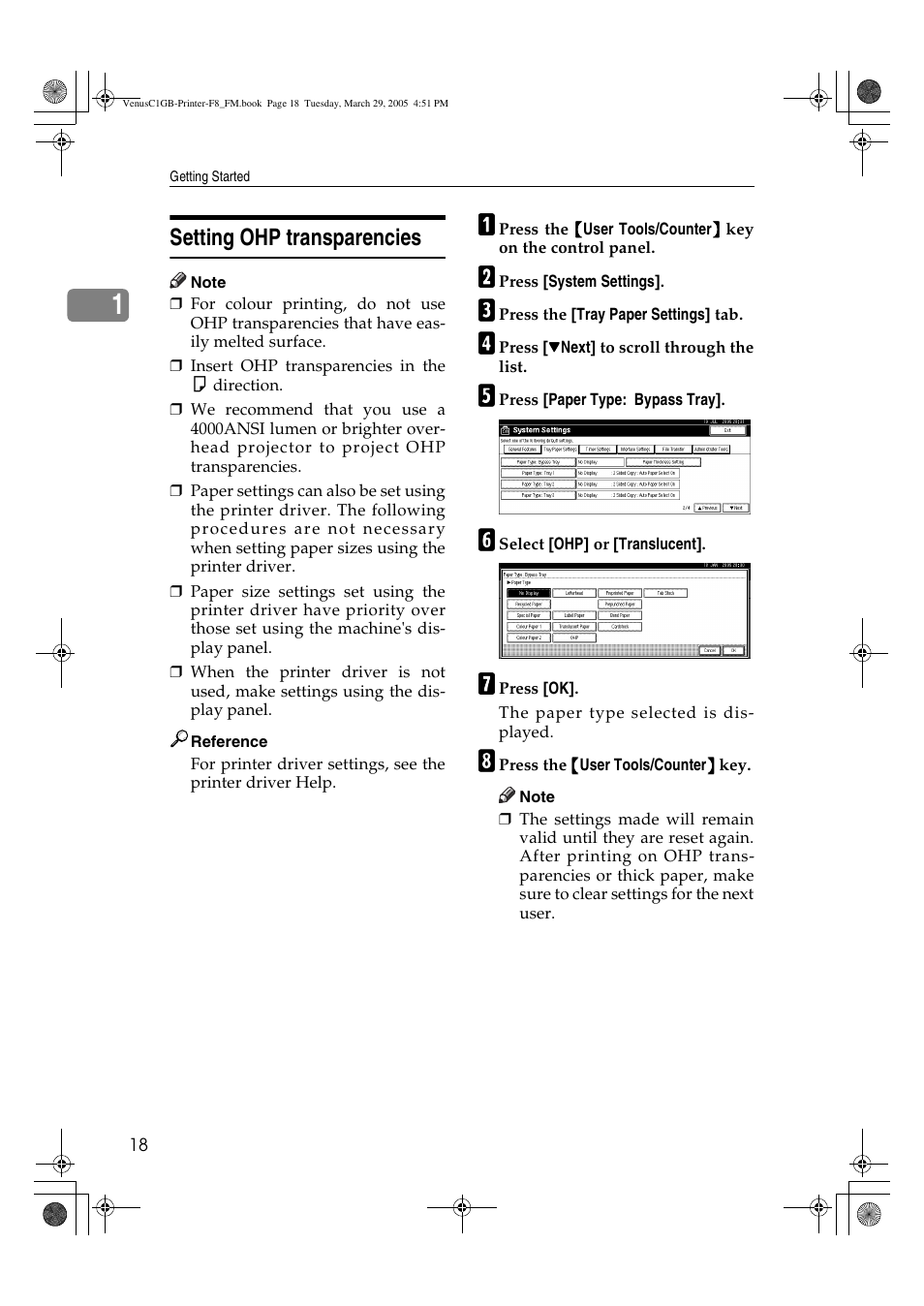 Setting ohp transparencies | Ricoh Type 3260 User Manual | Page 24 / 168