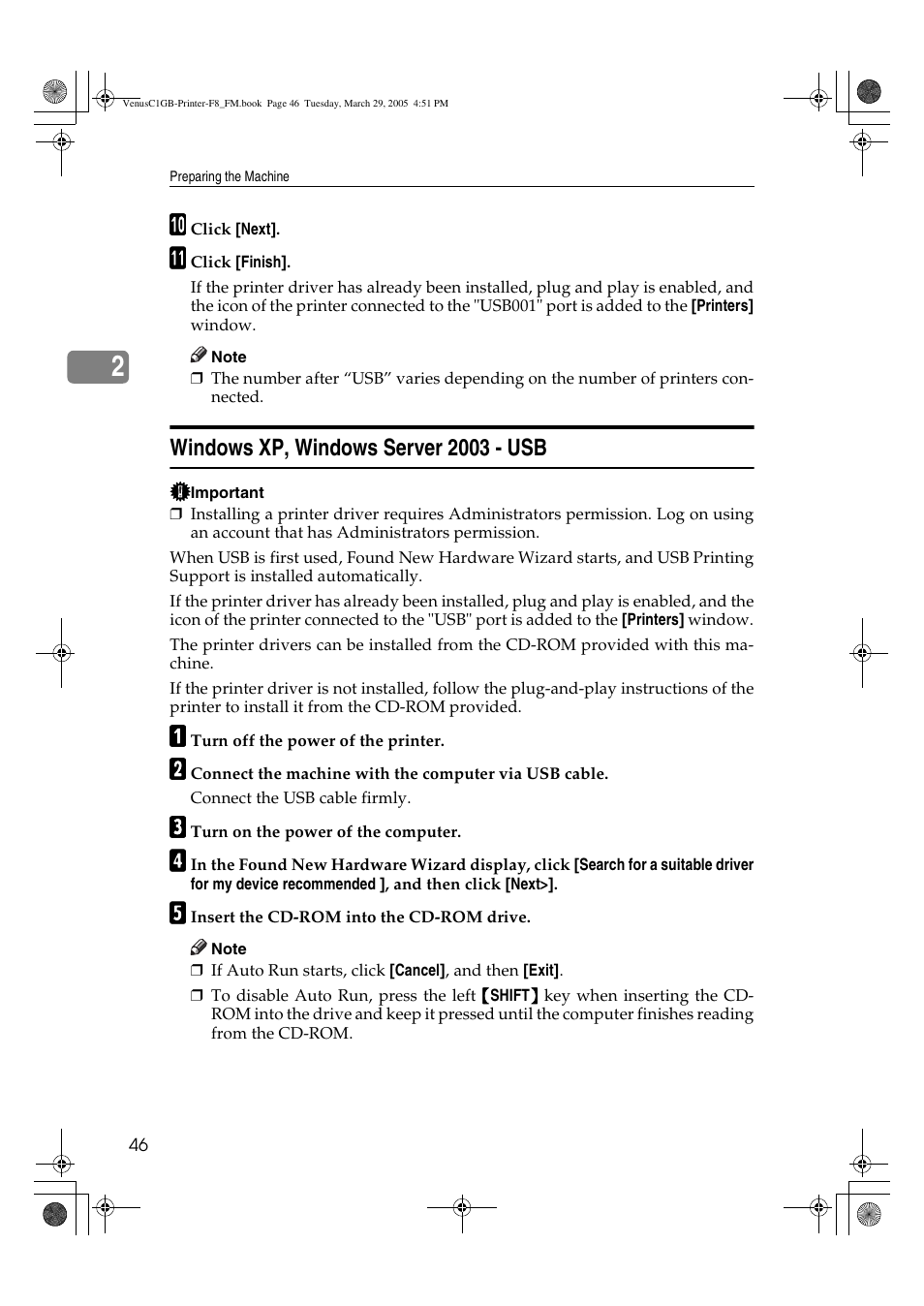 Windows xp, windows server 2003 - usb | Ricoh Type 3260 User Manual | Page 52 / 168