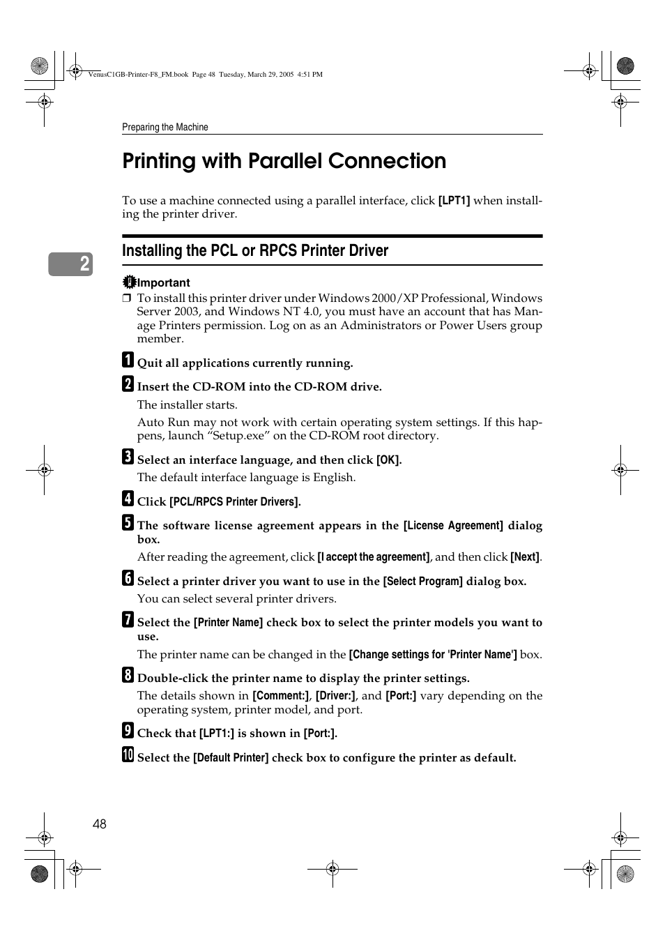 2printing with parallel connection | Ricoh Type 3260 User Manual | Page 54 / 168