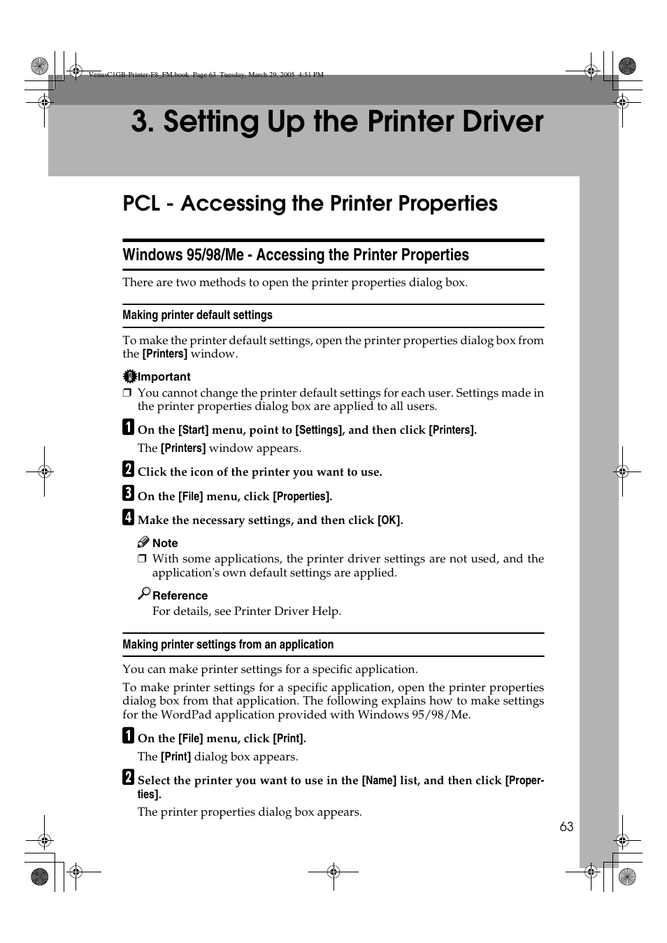 Setting up the printer driver, Pcl - accessing the printer properties | Ricoh Type 3260 User Manual | Page 69 / 168