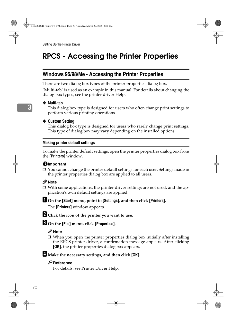 3rpcs - accessing the printer properties | Ricoh Type 3260 User Manual | Page 76 / 168