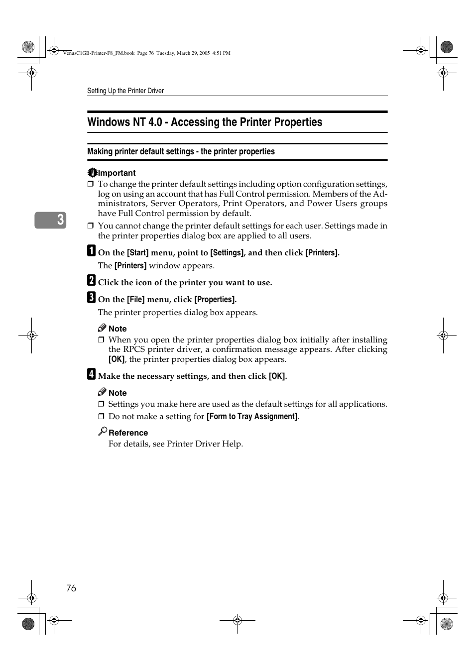 Windows nt 4.0 - accessing the printer properties | Ricoh Type 3260 User Manual | Page 82 / 168