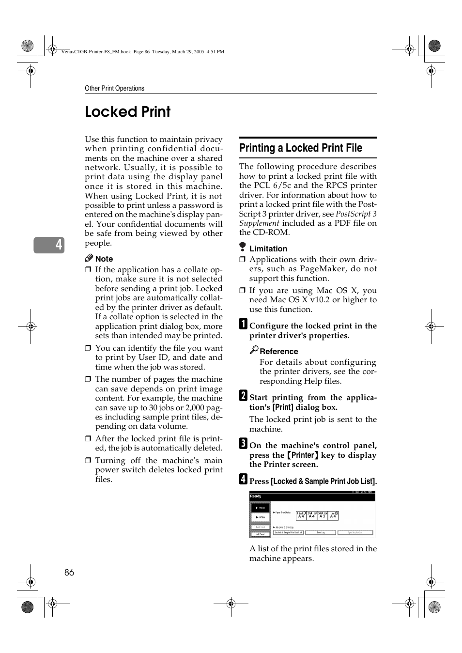 4locked print, Printing a locked print file | Ricoh Type 3260 User Manual | Page 92 / 168