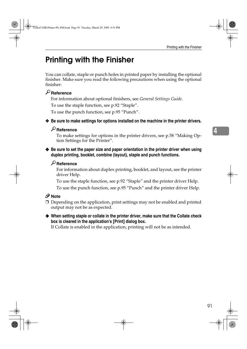 4printing with the finisher | Ricoh Type 3260 User Manual | Page 97 / 168