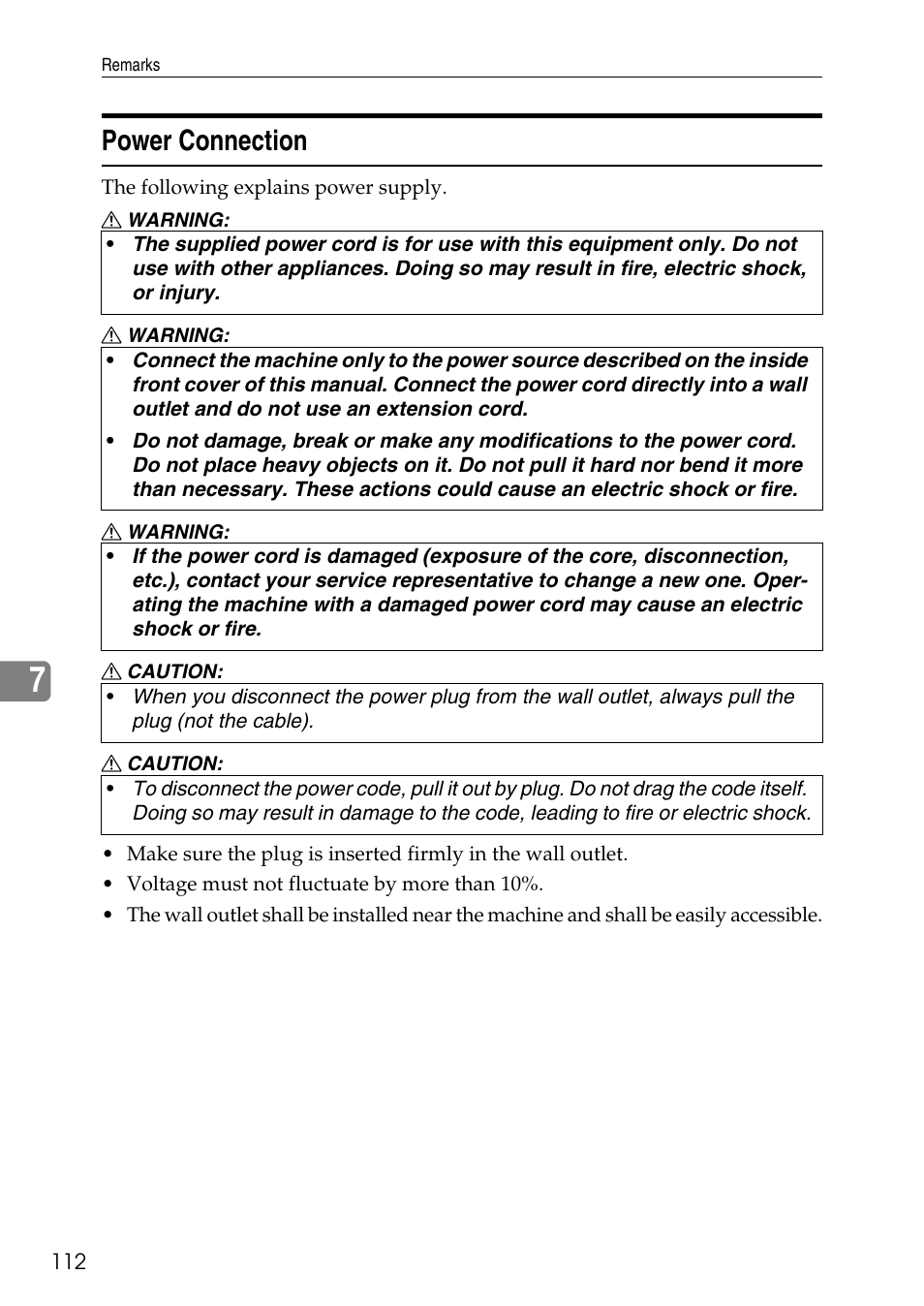 Power connection | Ricoh feeder User Manual | Page 118 / 126