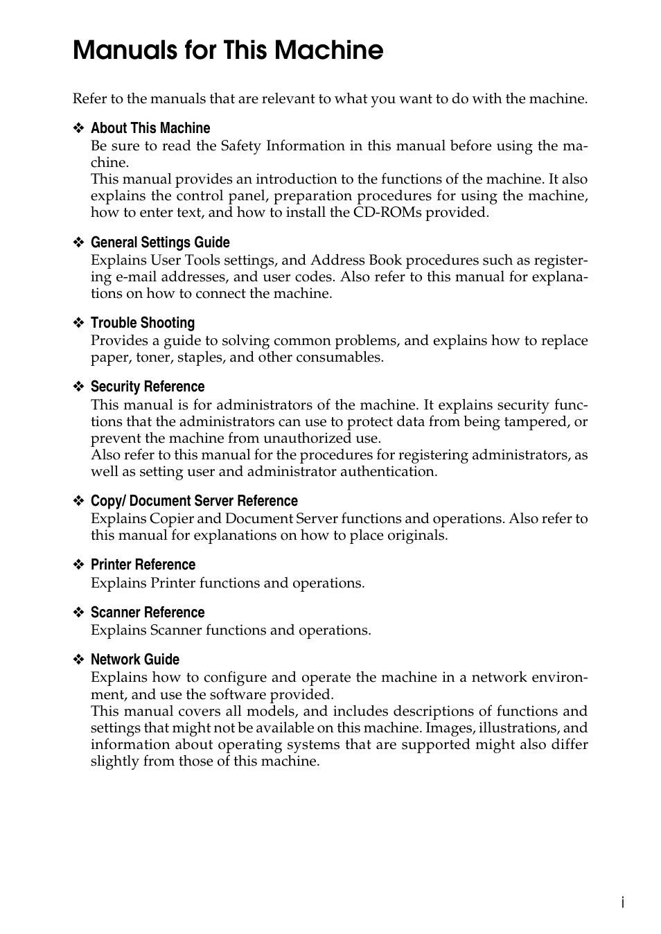 Manuals for this machine | Ricoh feeder User Manual | Page 3 / 126
