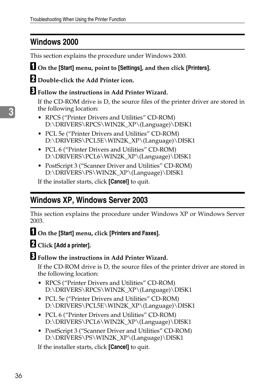 Windows 2000, Windows xp, windows server 2003, Windows 2000 windows xp, windows server 2003 | Ricoh feeder User Manual | Page 42 / 126