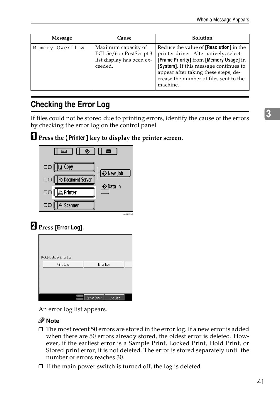 Checking the error log | Ricoh feeder User Manual | Page 47 / 126