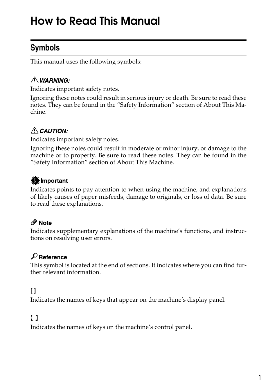 How to read this manual, Symbols | Ricoh feeder User Manual | Page 7 / 126