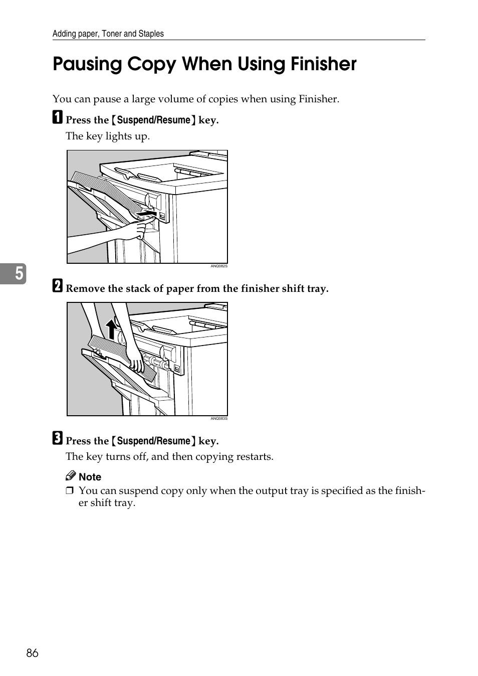 Pausing copy when using finisher, 5pausing copy when using finisher | Ricoh feeder User Manual | Page 92 / 126