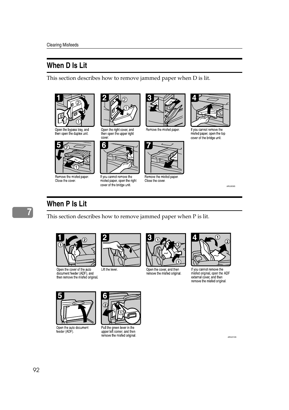When d is lit, When p is lit, When d is lit when p is lit | P.92 “when d is lit” p.92 “when p is lit | Ricoh 8030e User Manual | Page 100 / 114