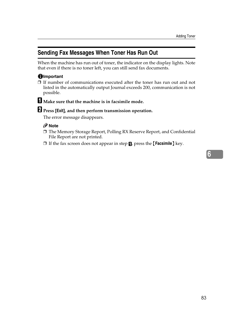 Sending fax messages when toner has run out | Ricoh 8030e User Manual | Page 91 / 114
