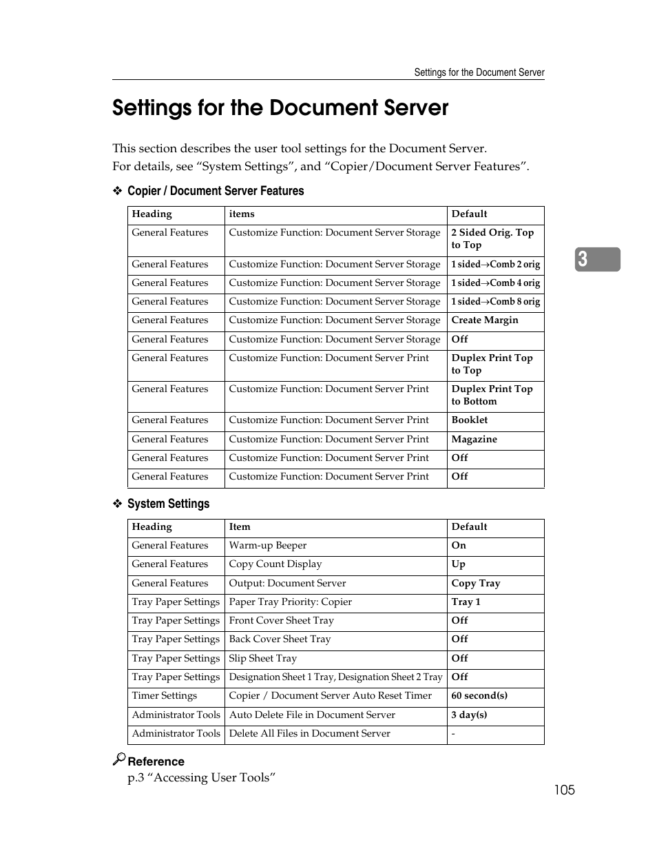 Settings for the document server, 3settings for the document server | Ricoh Aficio MP 6000 User Manual | Page 115 / 310