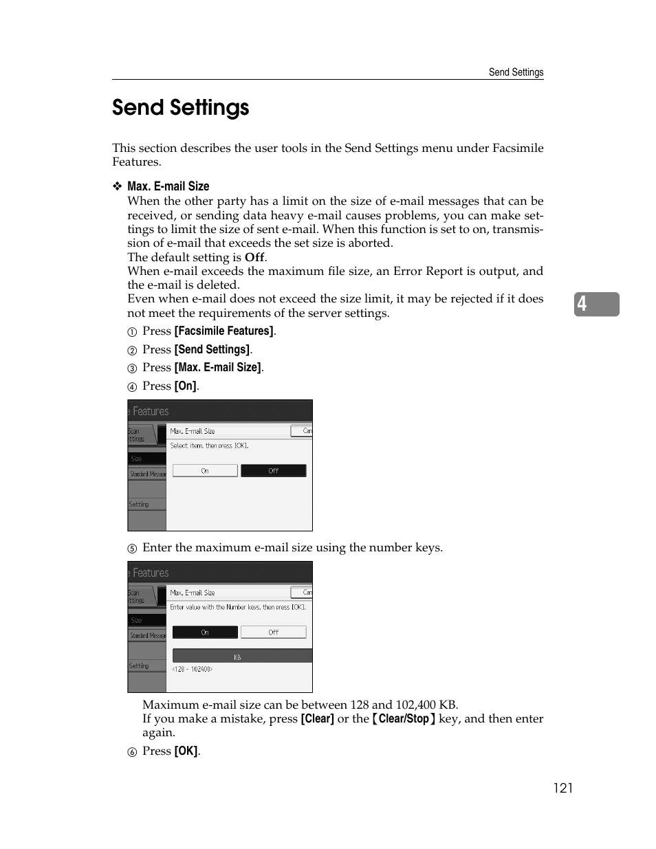 Send settings, 4send settings | Ricoh Aficio MP 6000 User Manual | Page 131 / 310