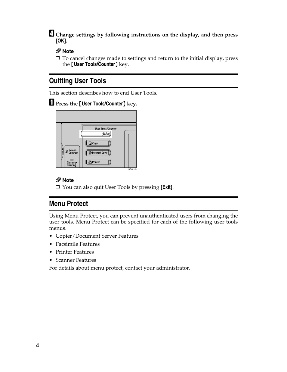 Quitting user tools, Menu protect, Quitting user tools menu protect | Ricoh Aficio MP 6000 User Manual | Page 14 / 310