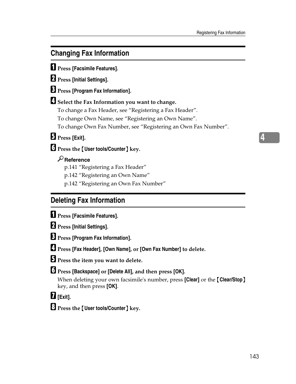 Changing fax information, Deleting fax information, Changing fax information deleting fax information | Ricoh Aficio MP 6000 User Manual | Page 153 / 310