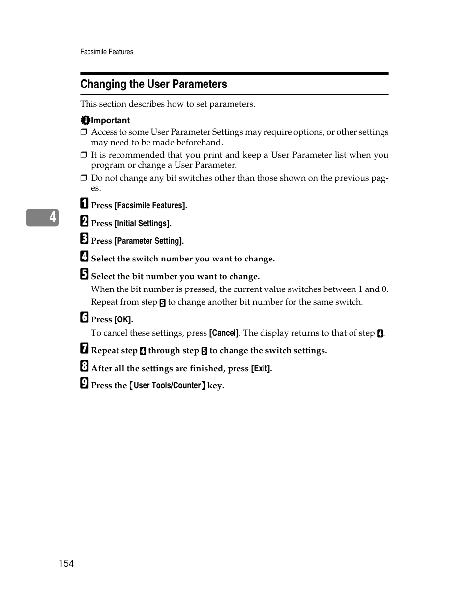 Changing the user parameters | Ricoh Aficio MP 6000 User Manual | Page 164 / 310