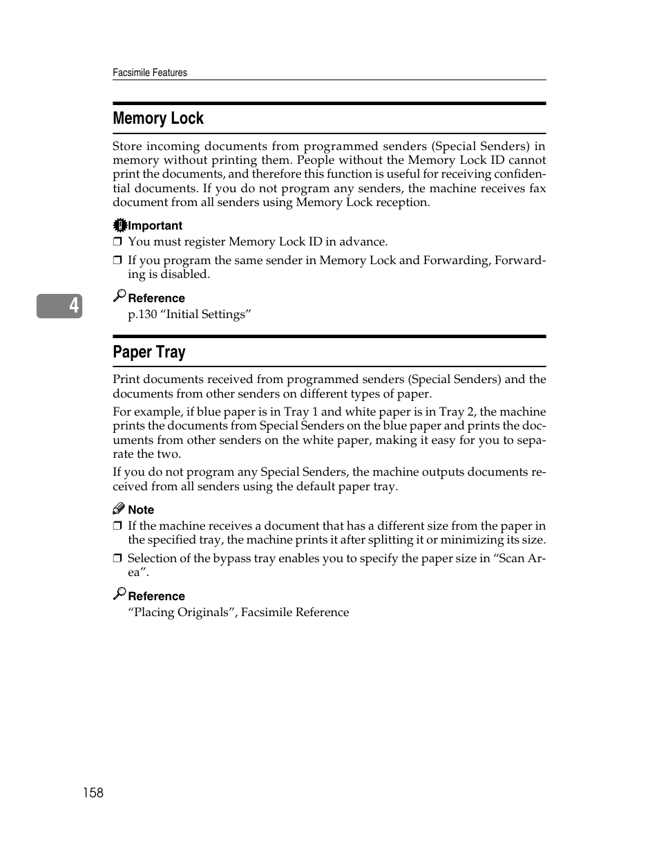 Memory lock, Paper tray, Memory lock paper tray | P.158 “memory lock | Ricoh Aficio MP 6000 User Manual | Page 168 / 310