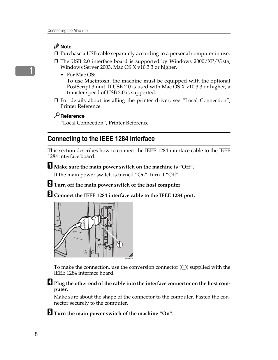 Connecting to the ieee 1284 interface | Ricoh Aficio MP 6000 User Manual | Page 18 / 310