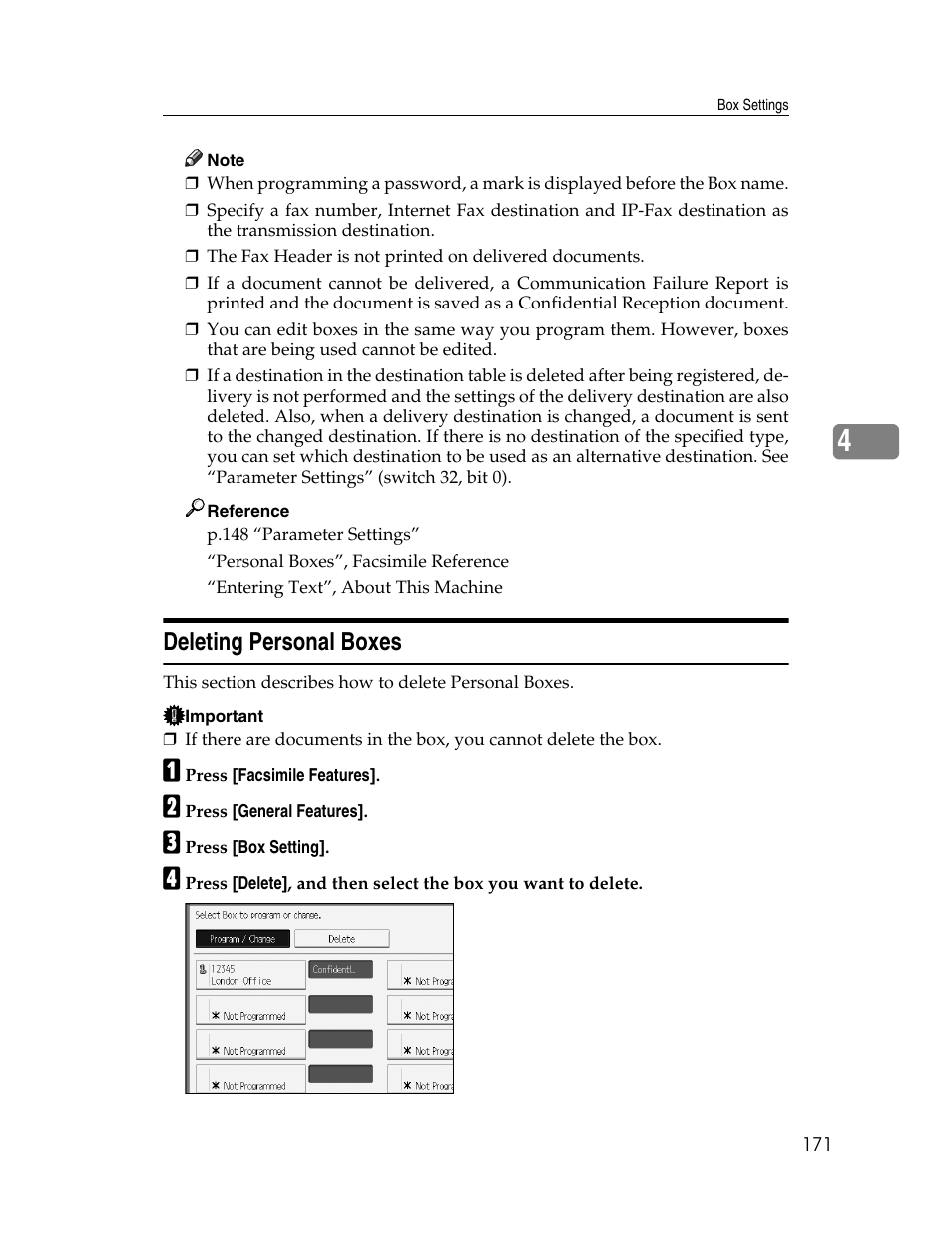 Deleting personal boxes | Ricoh Aficio MP 6000 User Manual | Page 181 / 310