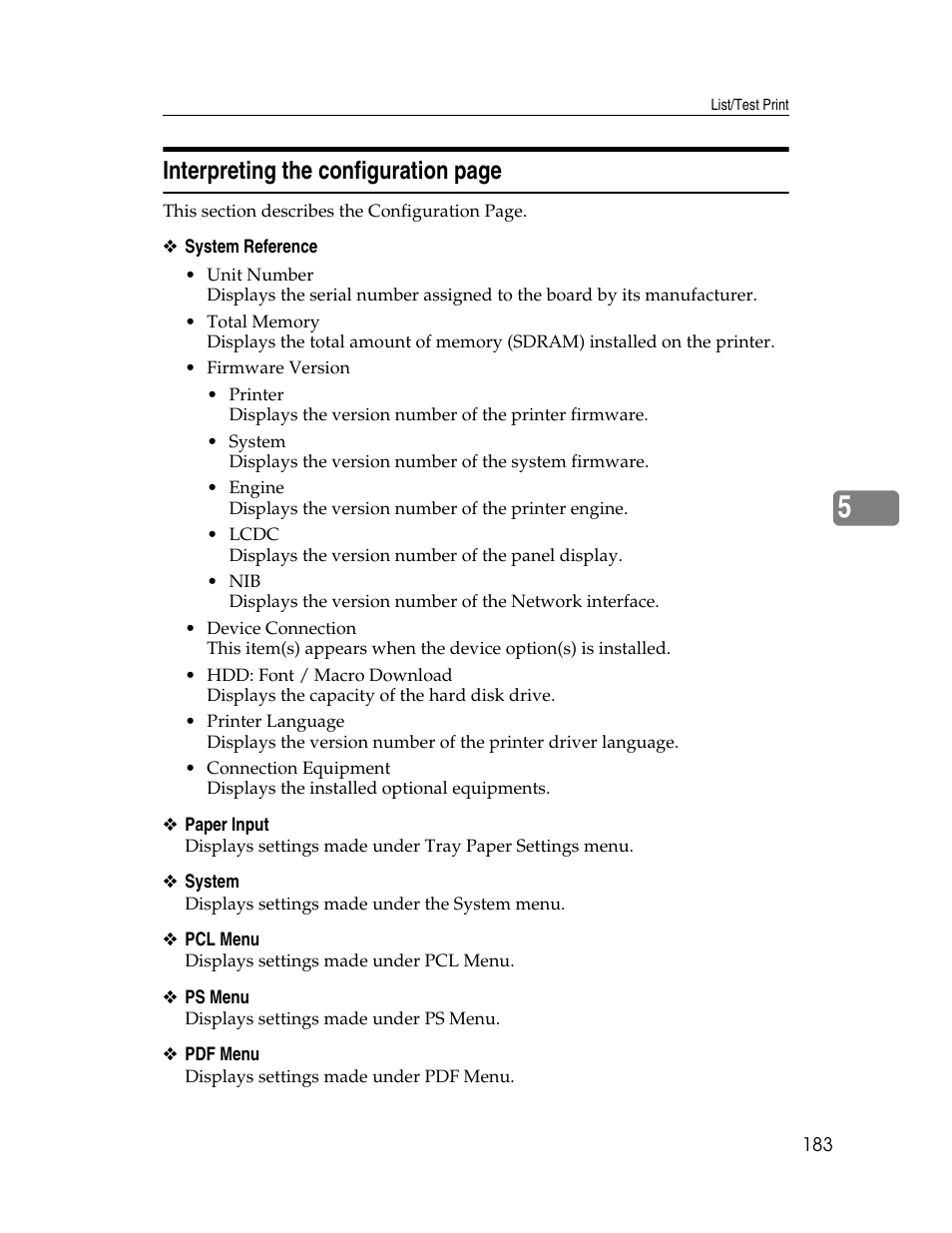 Interpreting the configuration page | Ricoh Aficio MP 6000 User Manual | Page 193 / 310
