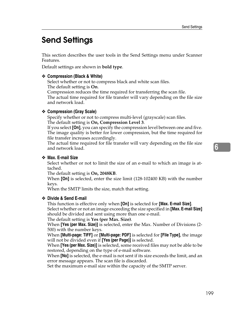 Send settings, 6send settings | Ricoh Aficio MP 6000 User Manual | Page 209 / 310