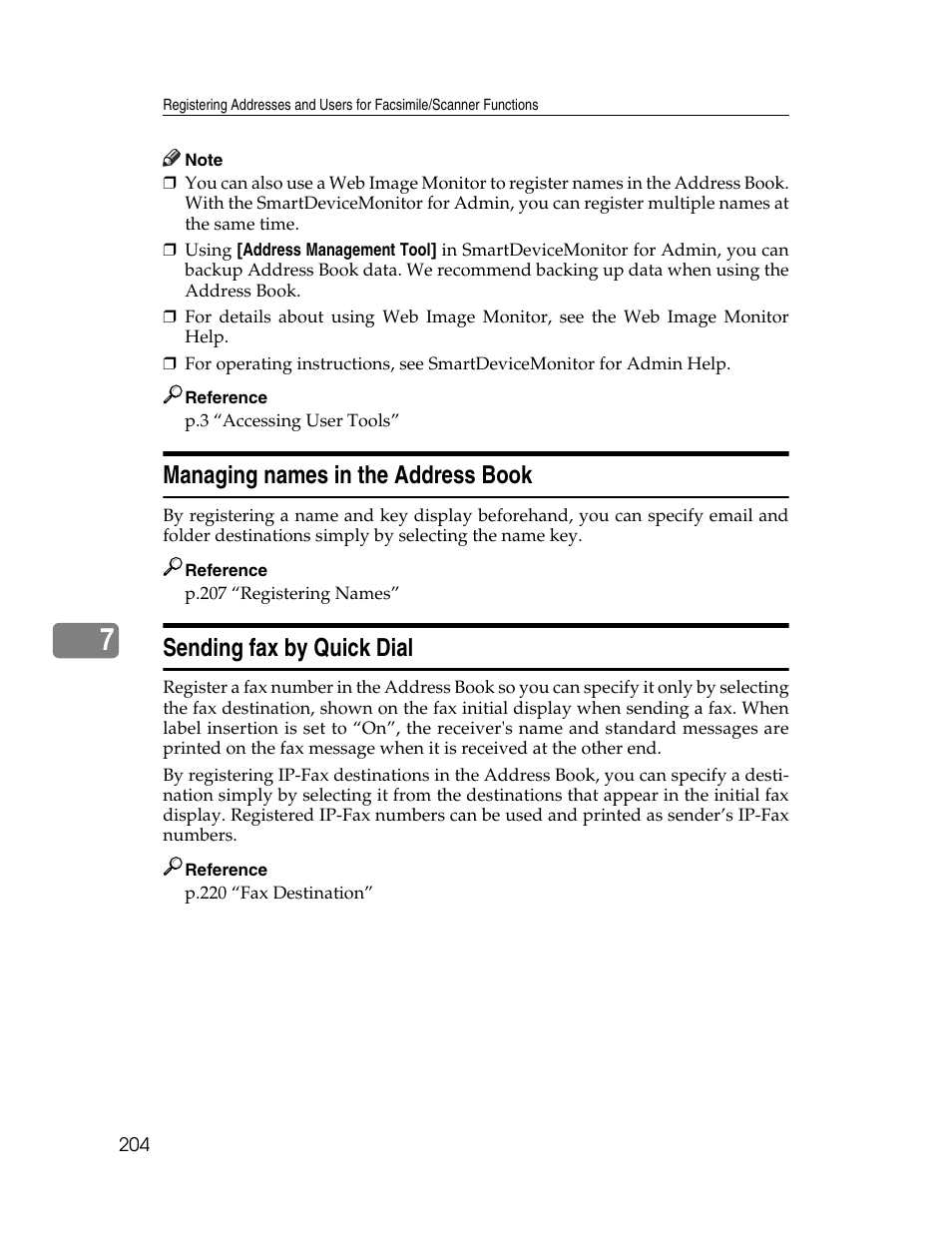 Managing names in the address book, Sending fax by quick dial | Ricoh Aficio MP 6000 User Manual | Page 214 / 310