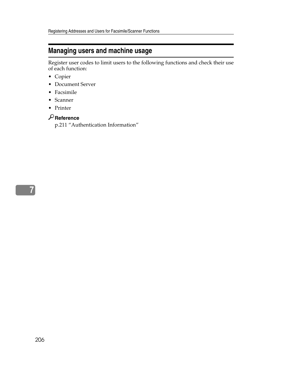Managing users and machine usage | Ricoh Aficio MP 6000 User Manual | Page 216 / 310