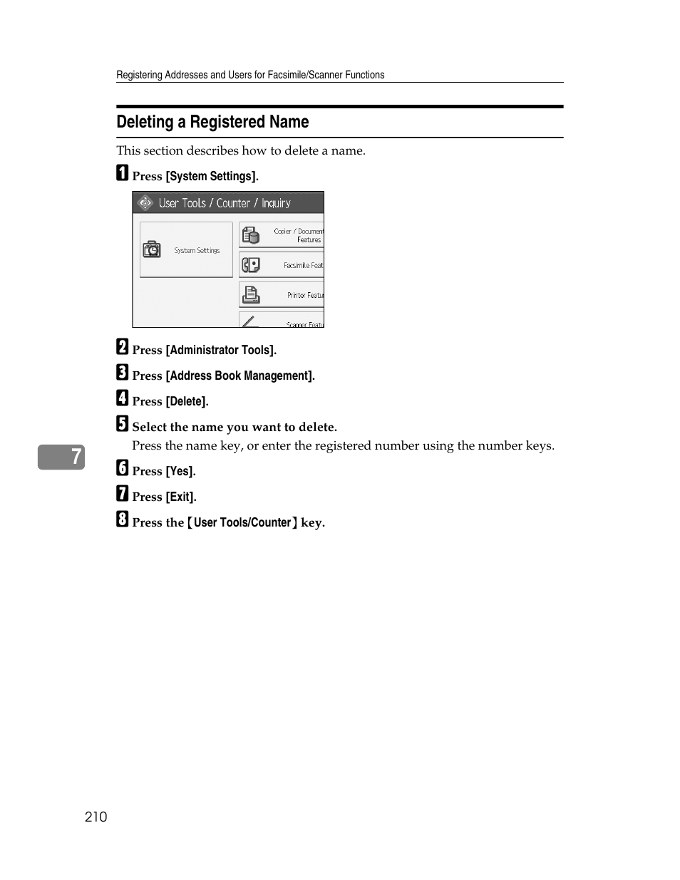 Deleting a registered name | Ricoh Aficio MP 6000 User Manual | Page 220 / 310