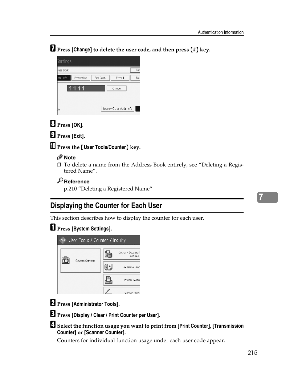 Displaying the counter for each user | Ricoh Aficio MP 6000 User Manual | Page 225 / 310