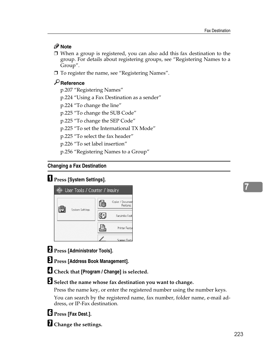 Changing a fax destination | Ricoh Aficio MP 6000 User Manual | Page 233 / 310