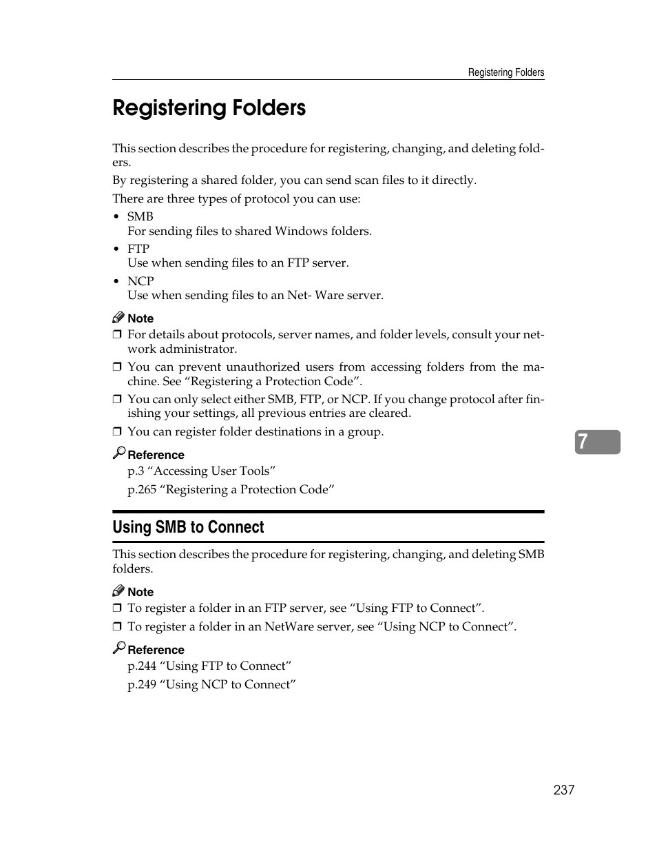 Registering folders, Using smb to connect, 7registering folders | Ricoh Aficio MP 6000 User Manual | Page 247 / 310