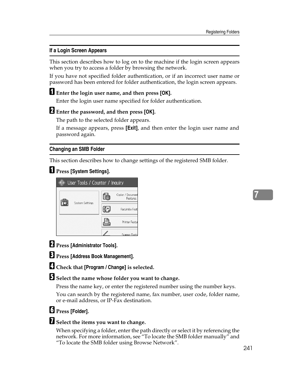 If a login screen appears, Changing an smb folder | Ricoh Aficio MP 6000 User Manual | Page 251 / 310
