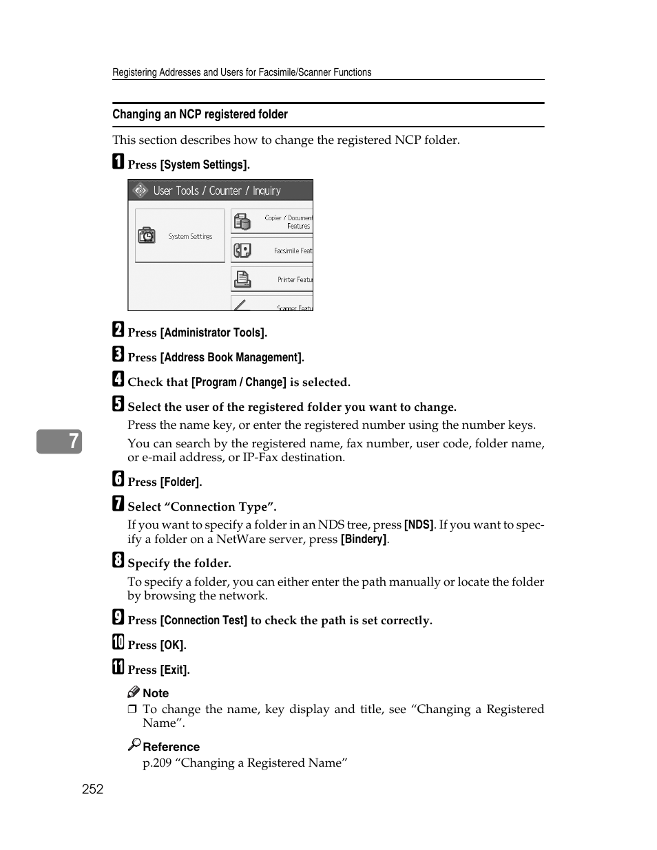 Changing an ncp registered folder | Ricoh Aficio MP 6000 User Manual | Page 262 / 310