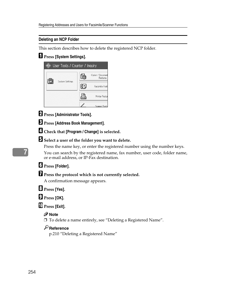 Deleting an ncp folder | Ricoh Aficio MP 6000 User Manual | Page 264 / 310