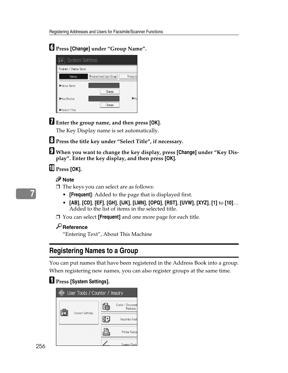 Registering names to a group, P.256 “registering names to a group | Ricoh Aficio MP 6000 User Manual | Page 266 / 310