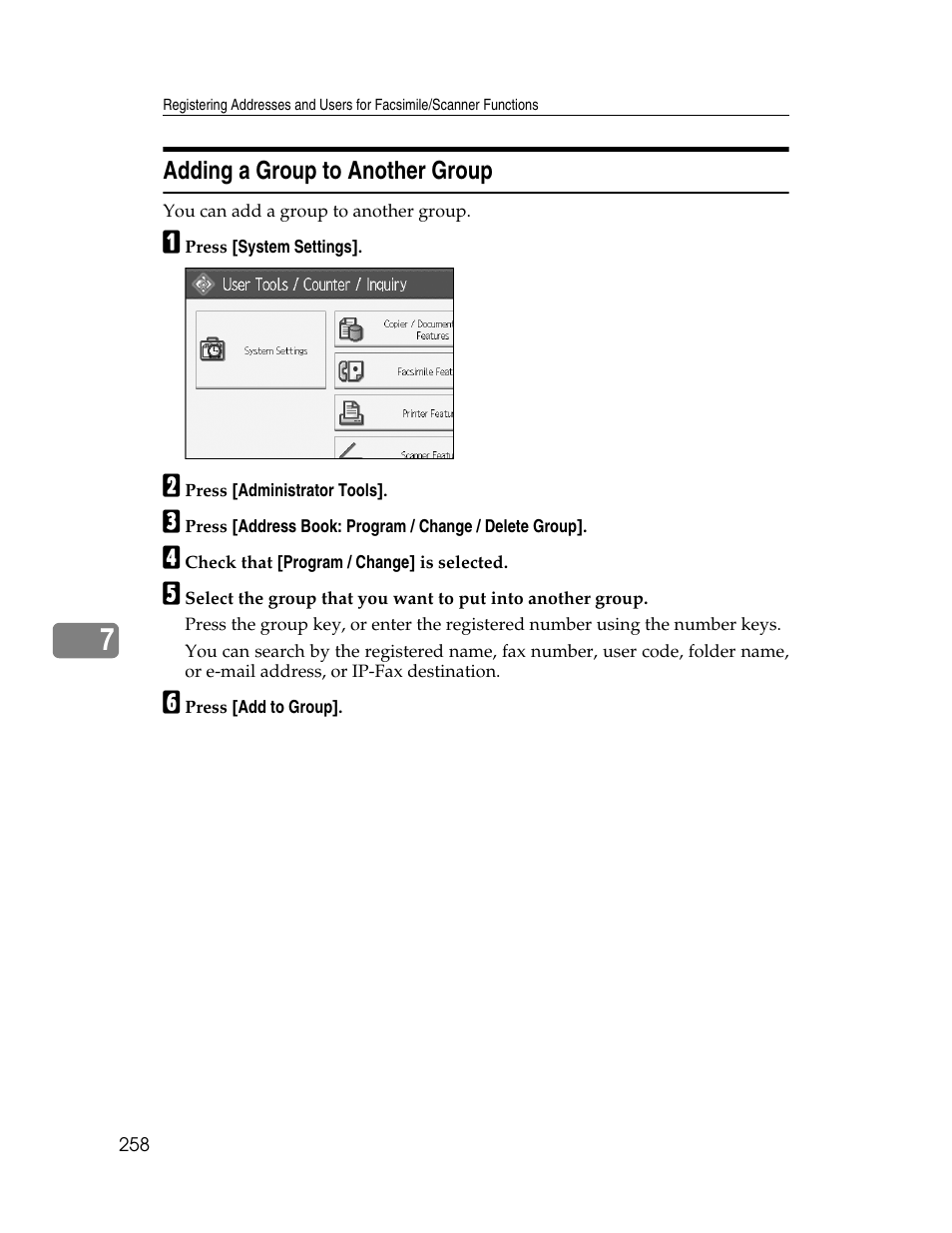 Adding a group to another group | Ricoh Aficio MP 6000 User Manual | Page 268 / 310