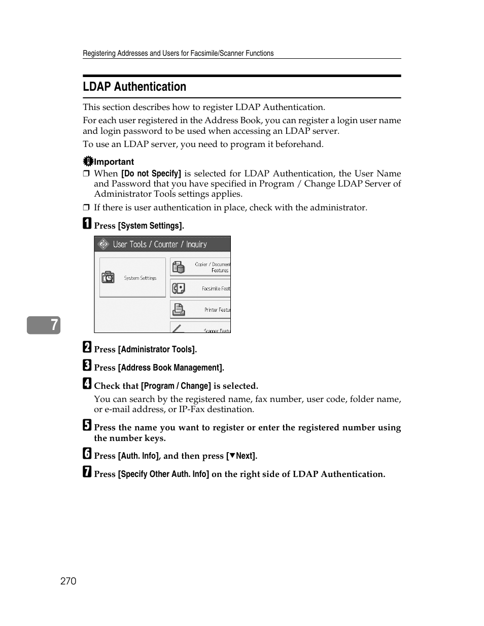Ldap authentication | Ricoh Aficio MP 6000 User Manual | Page 280 / 310