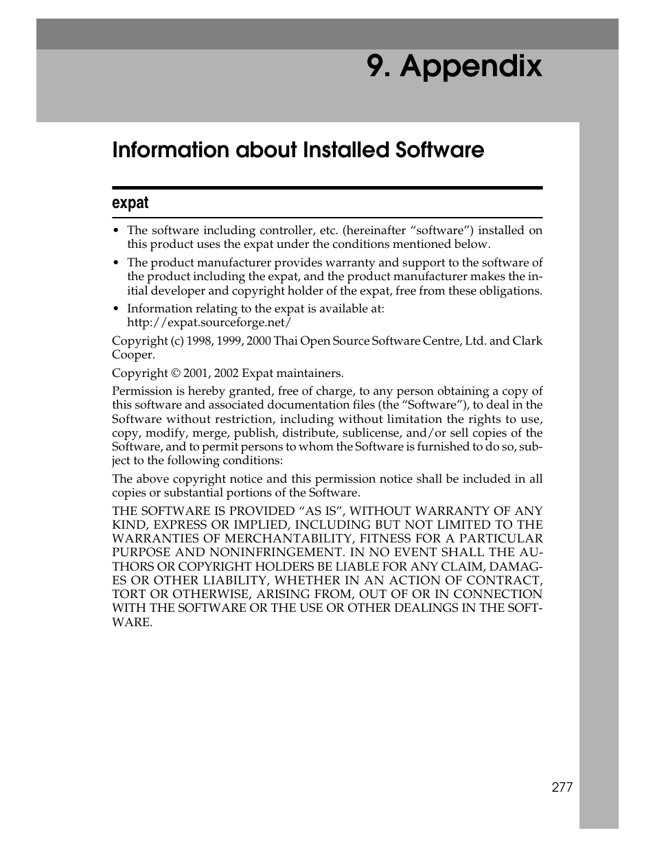 Appendix, Information about installed software, Expat | Ricoh Aficio MP 6000 User Manual | Page 287 / 310