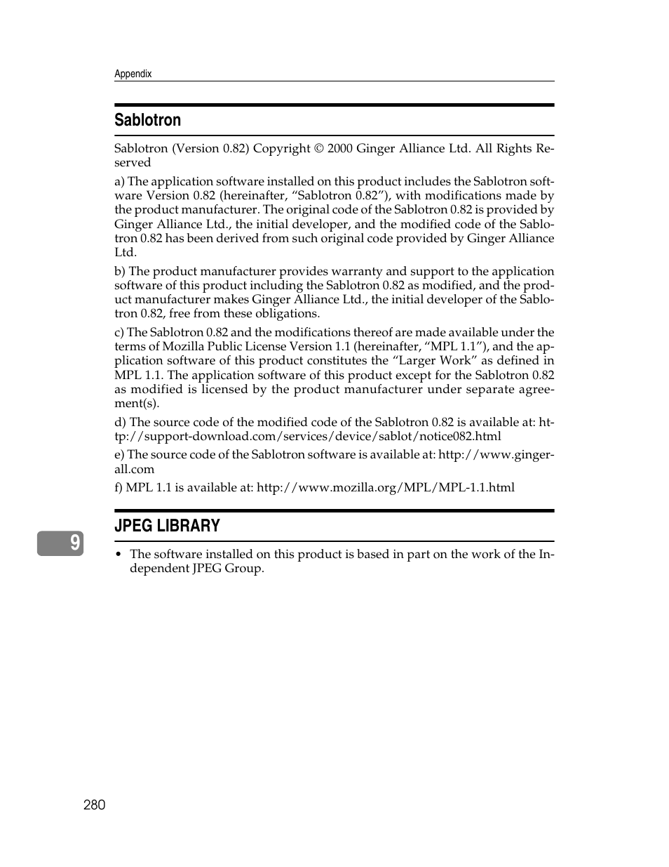 Sablotron, Jpeg library, Sablotron jpeg library | Ricoh Aficio MP 6000 User Manual | Page 290 / 310