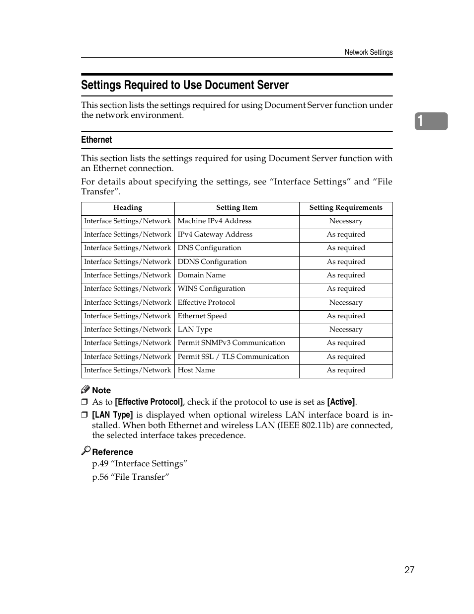 Settings required to use document server, Ethernet | Ricoh Aficio MP 6000 User Manual | Page 37 / 310
