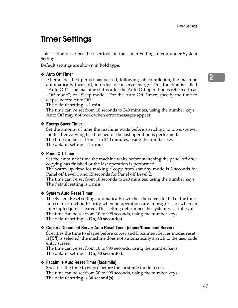 Timer settings, 2timer settings | Ricoh Aficio MP 6000 User Manual | Page 57 / 310