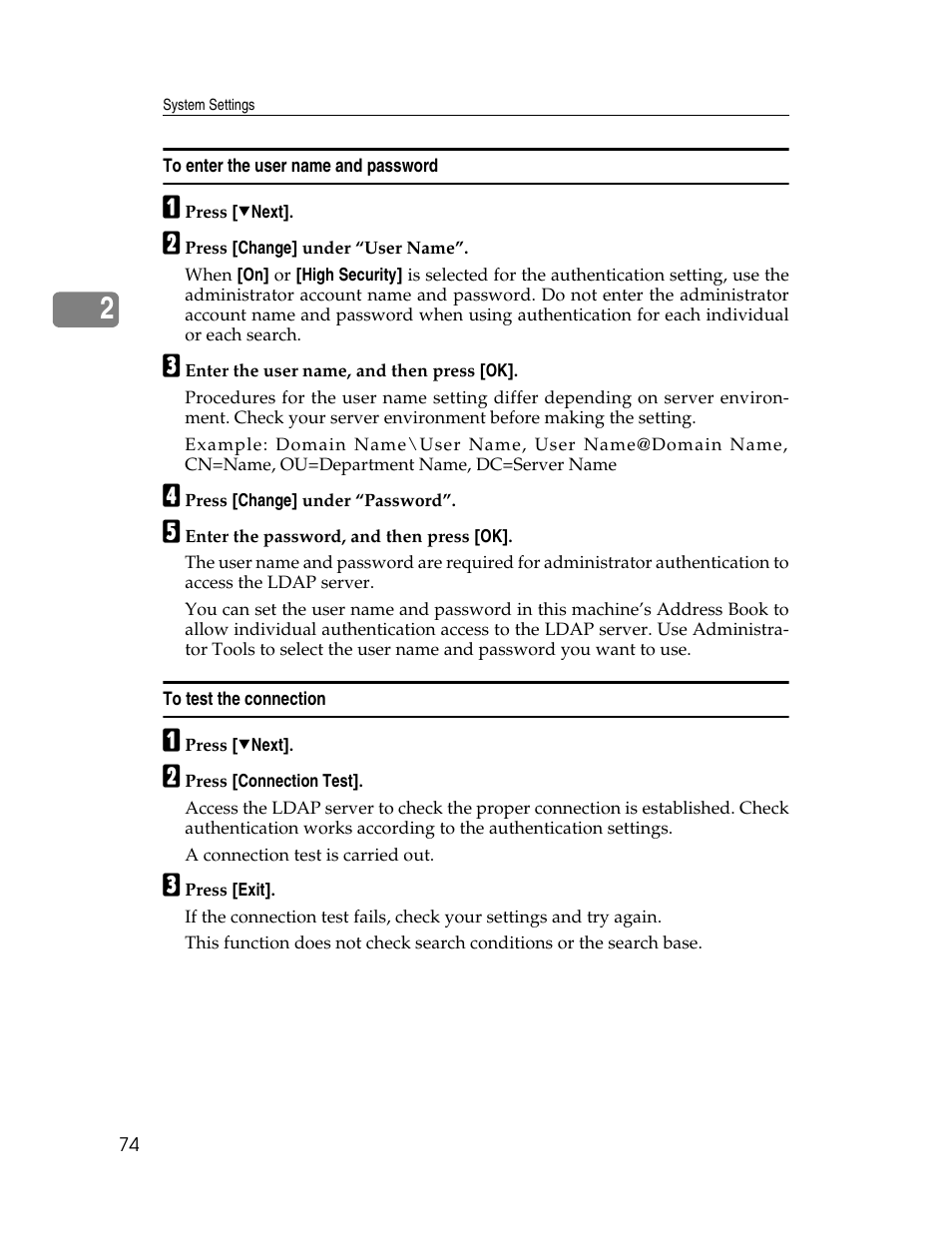 To enter the user name and password, To test the connection | Ricoh Aficio MP 6000 User Manual | Page 84 / 310