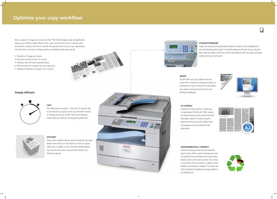Optimise your copy workﬂ ow | Ricoh MP 1900 User Manual | Page 2 / 2