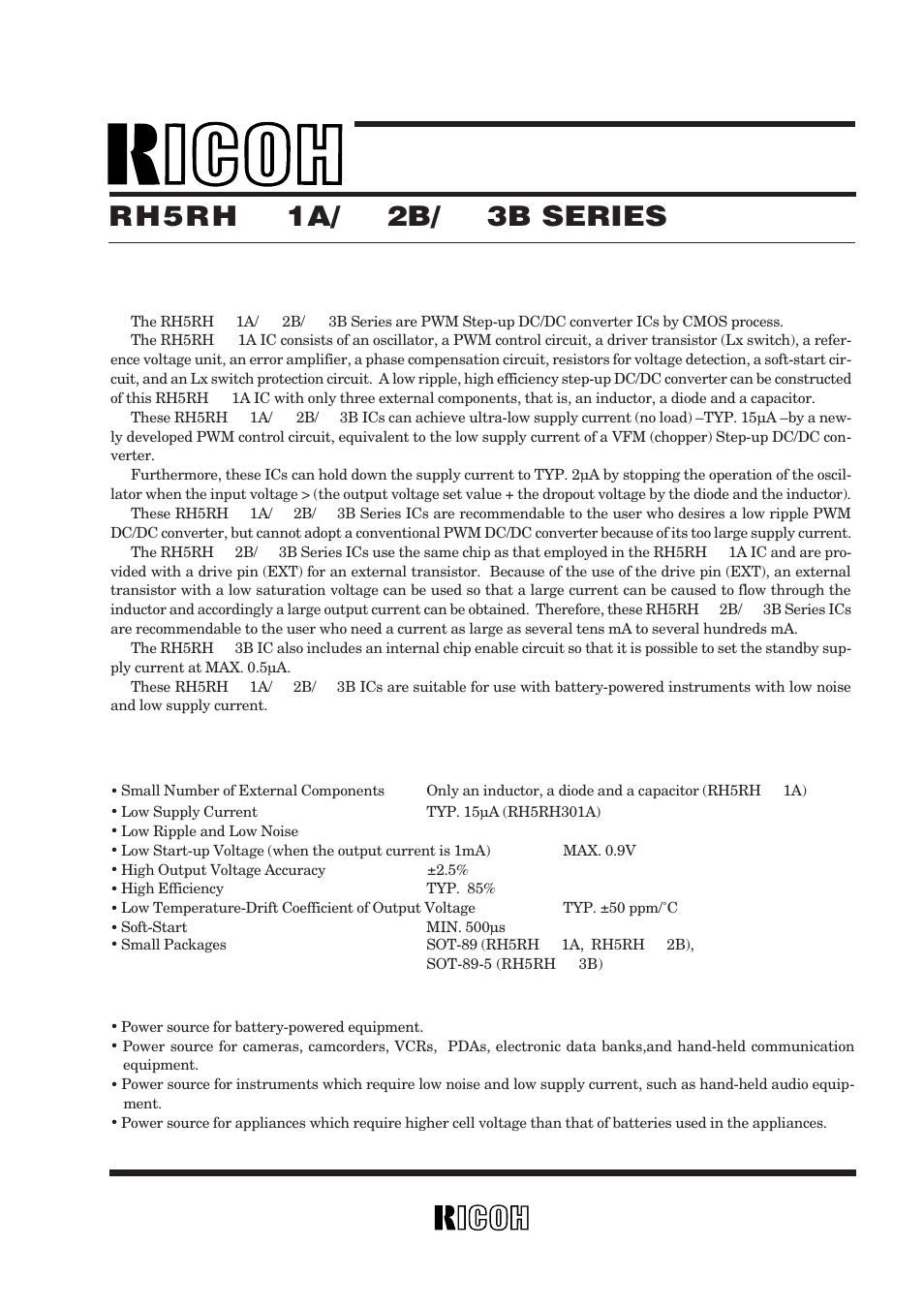 Rh5rh, 3b series, Outline | Features applications, Pwm step-up dc/dc converter | Ricoh RH5RH13B User Manual | Page 5 / 34