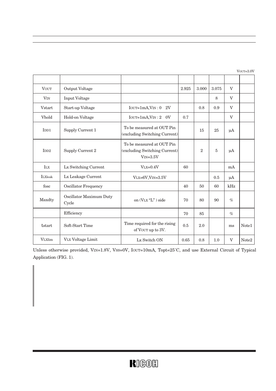 Electrical characteristics, Rh5rh | Ricoh RH5RH13B User Manual | Page 9 / 34