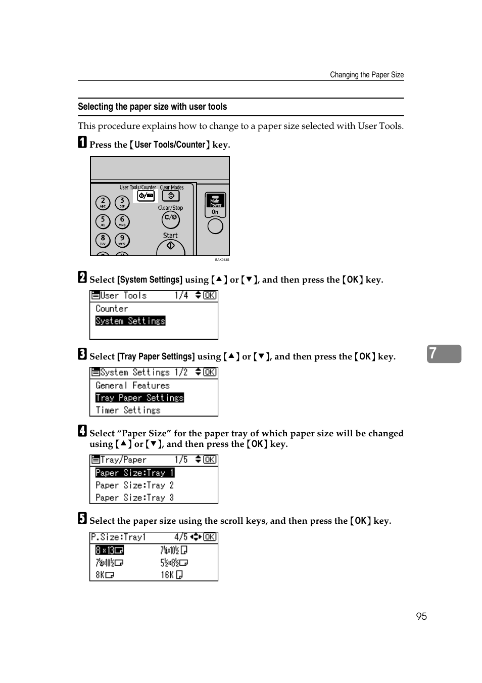 Selecting the paper size with user tools, See p.95 “selecting the paper size with user tools | Ricoh Aficio MP 2500 User Manual | Page 103 / 126