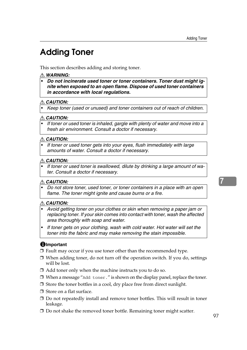 Adding toner, 7adding toner | Ricoh Aficio MP 2500 User Manual | Page 105 / 126
