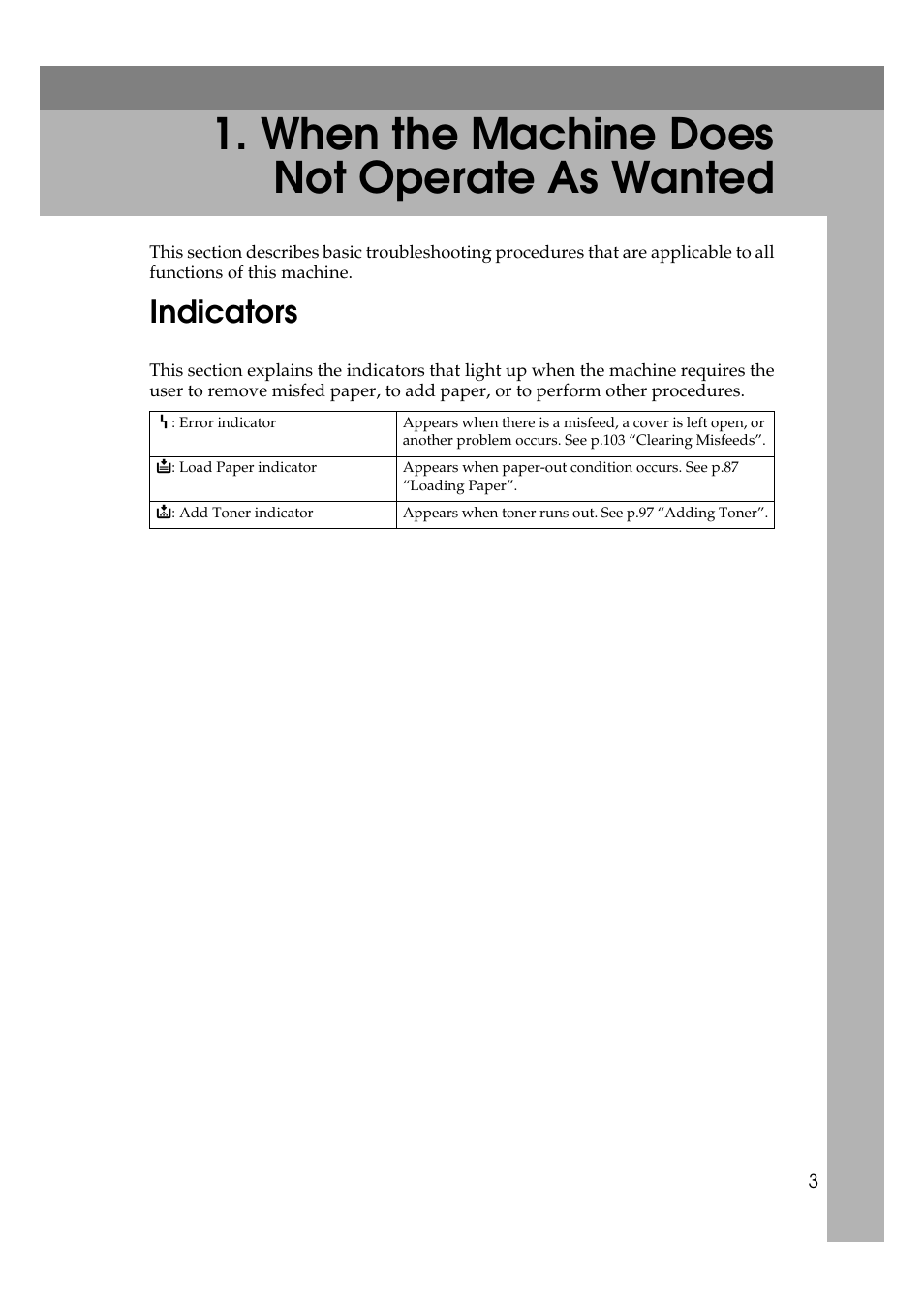  when the machine does not operate as wanted, Indicators, When the machine does not operate as wanted | Ricoh Aficio MP 2500 User Manual | Page 11 / 126